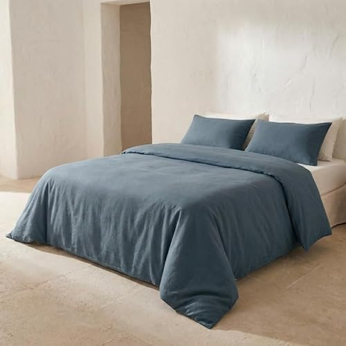 Juego Funda Nórdica Cama 150/160, Lisa 100% Algodón, Funda Edredón 240x220 cm y 2 Funda Almohada, Transpirable, Suave, Color Azul