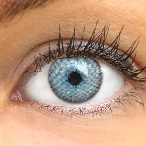 GLAMLENS lentilles de couleur grigie naturelles colorées très haute opacité (Limone FE Ice Gray) + étuis à lentilles de contact 1 paire (2 pièces) 90 Jours sans correction 0,00 Dioptries