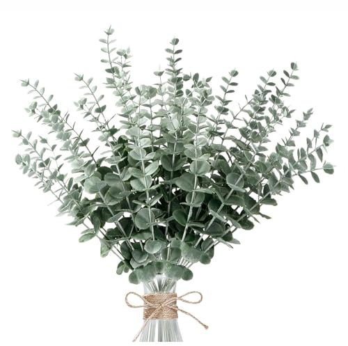 30 Pièces Eucalyptus Artificiel,Fleur Sechees Decoration Plante Artificielle Eucalyptus Branche Decorative Feuillage Artificiel Vertes Avec Tige,pour Maison et Table Noël Décoration（Blanco Verde）