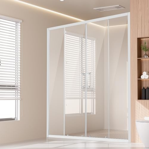 VEVOR Halvramlös duschdörr, 57-150 cm B x 178 cm H, dubbel glidande glasdörr med 6 mm (1/4 tum) klart härdat glas, vattentät okrossbar nano fläckbeständig med rostfri stålhårdvara, krom