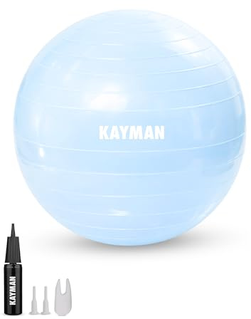 KAYMAN 55cm Exercise Ball Blue - Anti-Burst System, Non-Slip Rings, Durable Material, Easy to Inflate, Perfect for Yoga, Pilates, Fitness, Balance Training, Gym, and Home Workouts.