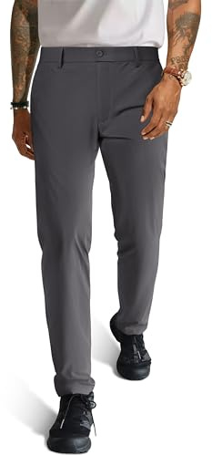 PJ PAUL JONES Pantalon de costume léger pour homme avec ceinture élastique, gris foncé, M