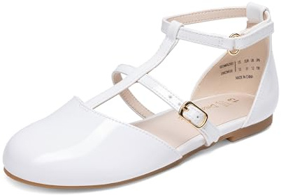 DREAM PAIRS Girls T-Strap Flats | Hook-Loop Ankle Strap, Adjustable Buckle Comfort, Padded Heel All-Day, Grippy Safe Steps