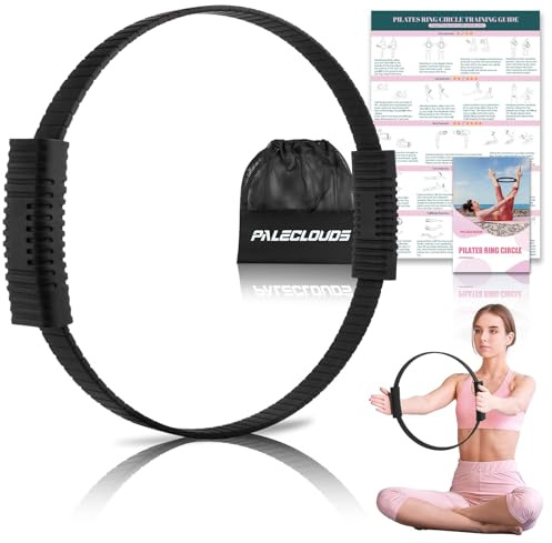 Paleclouds Pilates Ring, 13.5 Silicone Magic Circle with Training Poster & Portable Bag, Double Handle Yoga Pilates Hoop for Women Home Fitness, Core Strength, Arms & Legs Toning