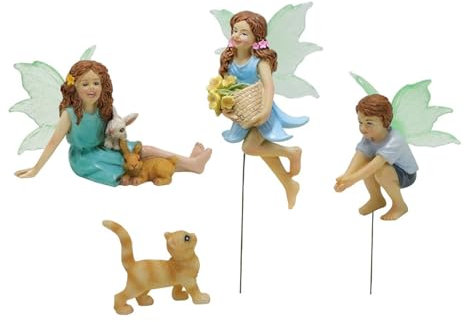 Gralara 4X Figurines Miniatures Résine Accessoires de Jardin de Figure Mini Statues de Jardin pour Plants de Pot de Patio Ferme à L'extérieur