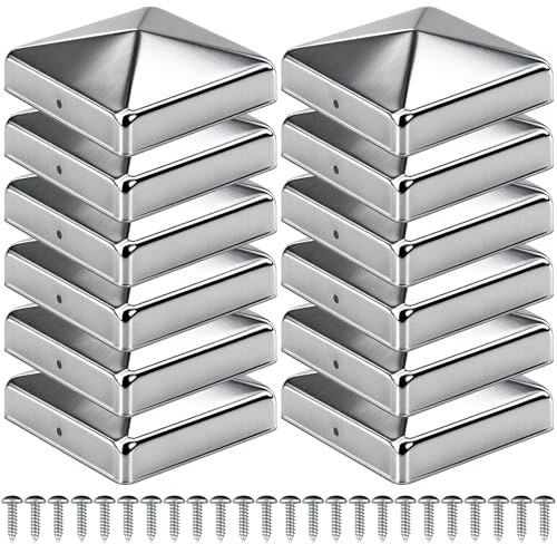 Scettar Pfostenkappe 7x7 cm 12 Stück mit 24 Schrauben, Verzinkte Metall Pfostenkappen in Pyramidenform, Zaunpfosten Kappen, Abdeckkappen für Holzpfosten, Witterungsbeständige Schutzkappe