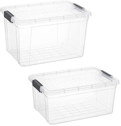 Superio Clear Storage Boxes with Lid, 2 Pack Plastic Container Bins for Organizing, Stackable Crates, BPA Free, Non Toxic, Odor Free, Organizers for Home, Office, School, and Dorm (36 and 49 Qt)