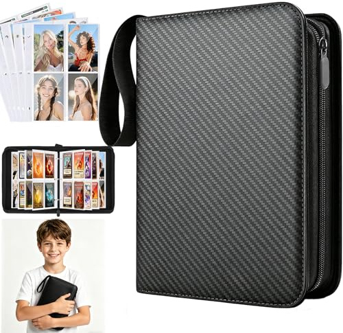 Classeur pour cartes à collectionner 400 pochettes - Classeur PU en cuir pour cartes à collection avec fermeture éclair, album photo avec bandoulière, classeur à chargement supérieur à 4 poches pour