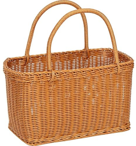 Stakee Flätad shoppingkorg, svampkorg, rotting frukt och grönsaker skörd korg med handtag för picknick