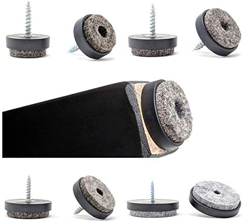 Furniture Sliders. Floor Protectors with Soft Felt Gliders, Screw System. Made in Germany, (Black, 20mm Diameter, Pack of 48)