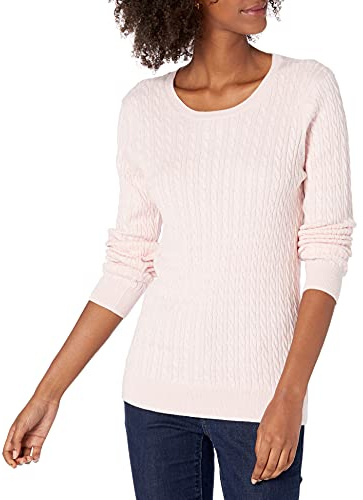 Amazon Essentials Pull Torsadé Léger À Col Rond Et Manches Longues (Disponible en Grande Taille) Femme, Rose Clair, XL