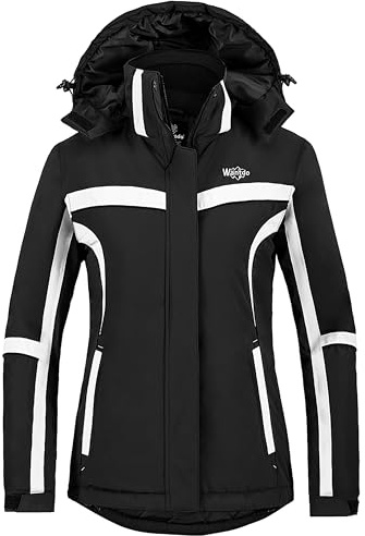 Wantdo Femme Veste de Ski Outdoor Manteau d'hiver Chaud avec Capuche Amovible Veste Imperméable Coupe-Vent Veste Randonnée pour Voyage Blanc L