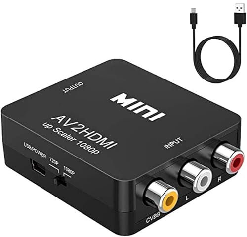 Lerkely Video Konverter RCA auf HDMI RCA zu HDMI, AV zu HDMI Video-Konverter, 1080P RCA Composite CVBS AV zu HDMI Video Audio Konverter Adapter