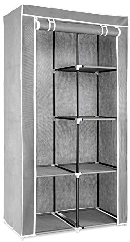 Navaris Stoff Kleiderschrank mit Kleiderstange - Faltschrank 88x170x45cm mit Stange - Schrank groß stabil - Stoffschrank faltbar aus Vlies in Hellgrau