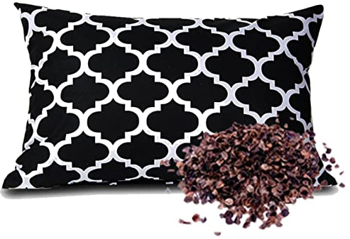 Almohada de trigo sarraceno saludable, con cremallera, ortopédica natural, con funda de algodón interior y exterior (Marruecos negro, 40 x 60 cm)