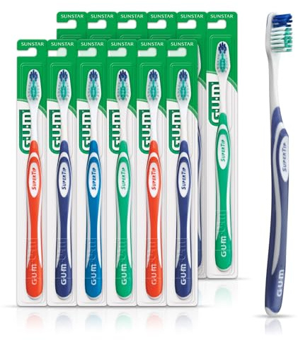 GUM Super Tip Toothbrush, Soft Bristle Toothbrush for Adults with Tongue Cleaner, Compact Head, 1ct (Pack of 12)