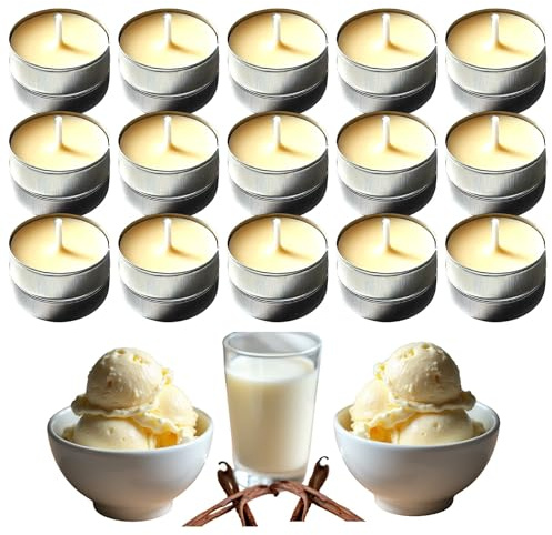 Scented Tealight Candles - Indulgent Vanilla Ice Cream and Warm Milk - Up to 4 Hour Burn - 30 Pack