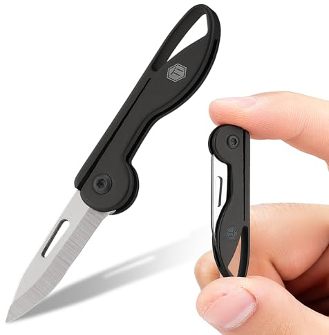 KeyUnity KK05BK Mini couteau de poche en titane pour un transport quotidien - Lame pliante tranchante, outil EDC léger pour le camping, la randonnée et l'extérieur