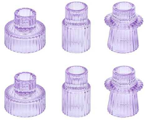 HofferRuffer Glas ljushållare 2-i-1 värmeljushållare ljusstake taper ljus för middag, bröllop, semester, födelsedag, heminredning, jul (6 st lila)