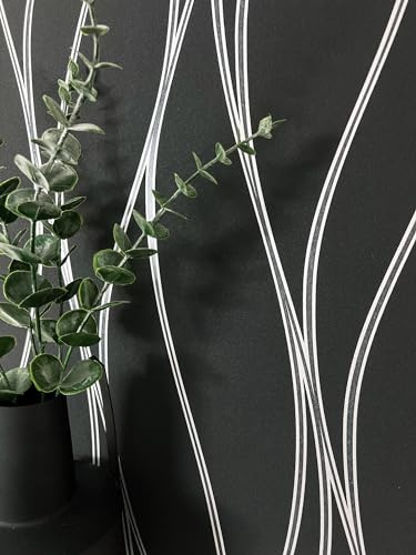 Newroom Tapete Schwarz Vlies Streifen - Modern Grafisch Wellenlinien Silber für Wohnzimmer Schlafzimmer