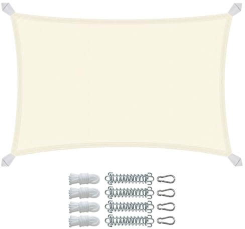 VOUNOT® Sonnensegel Rechteckig mit Befestigung Set, Wasserdicht Sonnenschutz Wetterbeständig, für Balkon Garten Terrasse, 3x2m, Beige