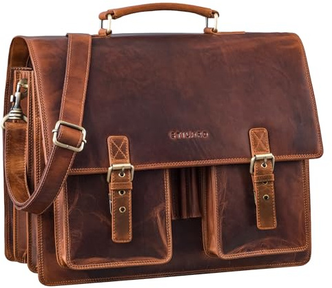 STILORD Anton Sac Serviette en Cuir Véritable XL - Compartiment pour Ordinateur Portable de 15.6' - Amovible - Version Améliorée Couleur:Sesto - Cognac