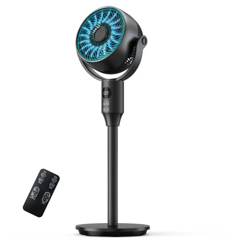 Standing Fan for Bedroom, 79ft Airflow Whisper Quiet Pedestal Fans with 3 Modes, 8 Speeds, 90° Oscillation Air Circulator with Remote, Timer, 24-42 Adjustable Height Desk Fan for Home Office