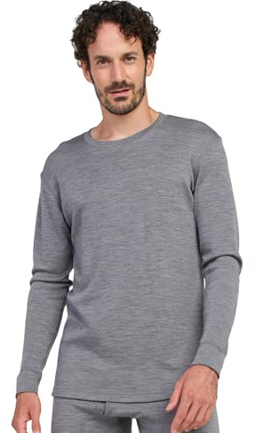 LAPASA Män 100 % merinoull termoundertröja, premium merinoull underkläder, toppar, långärmad skjorta (M29 varm/M67 extra varm), Gråmelerad (extra varm), L
