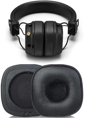 Ersatz-Ohrpolster für Marshall Major I/II/III/IV/V Bluetooth Kopfhörer, 1 Paar Proteinleder in Schwarz, Marshall Bluetooth kopfhörer, Marshall Major, Marshall Earbuds