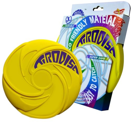 AMAZING TOYZ TIRODISC Yellow Frisbee for Kids Adults Waterproof Travel Friendly Soft Silicone Toy Flying Disc Small size Easy Throw Fly Straight Safe catch Indoors Outdoors Camping Beach