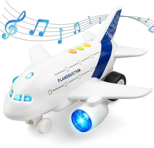 victob Aeroplane Toys for Toddlers – 1:200 Friction Powered Toy Plane with Flashing Lights and Sounds – Christmas Birthday Party Gift for Boys & Girls Ages 3 4 5 6 7 8, Pretend Play Vehicle