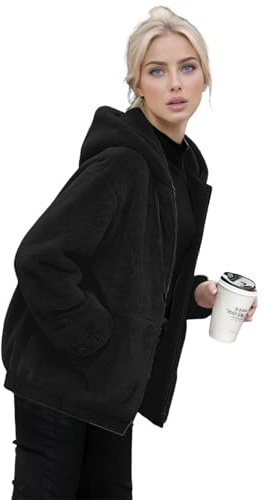 Winter Jackets for Women UK, Iightweigght Jacket with Hooded,Winter Solid Color Warm Comfort Ladies Zip Up Teddy Hoodie, Cozy Womens Winter Coats