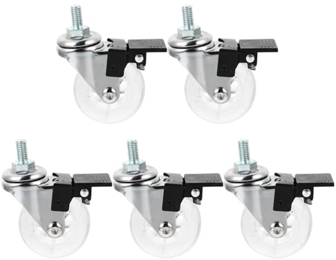 BESTYASH 5 piezas Ruedas Giratorias de Transparente para Muebles con Freno Silenciosas y Resistentes con Vástago Roscado para Sillas y Suelos de Baldosa o Moqueta