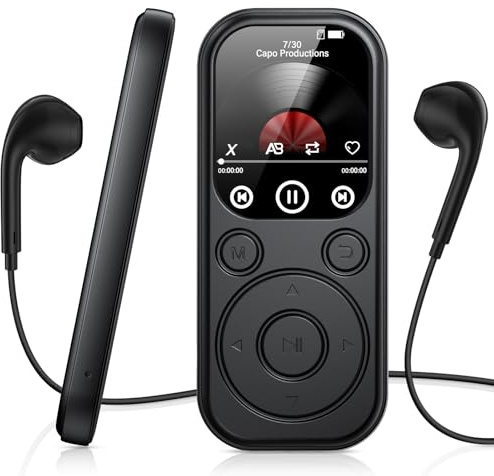 RWSRW 128 GB MP3-spelare med Bluetooth, musikspelare med FM-radio, röstinspelare, HiFi-ljud, e-bokfunktion, hörlurar ingår