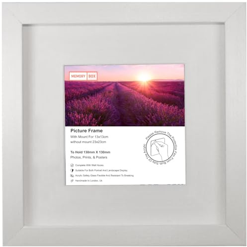 3D 3cm Deep Box Frame with White Mount - Fits Photo Size 23x23cm (Without Mount) and 13x13cm (With Mount) - White Frame Pack of 1