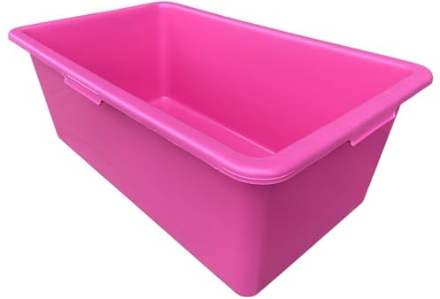 90L Heavy Duty Plastic Tub Pink Rectangular Multipurpose Utility Trough Approx 20 Gallon Dog Bath Horse Water Trough Livestock Feed Bucket Farm Stable Grooming Workshop Garden Storage Easy Clean