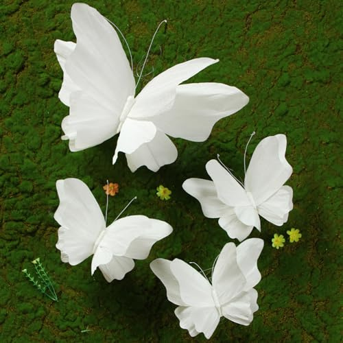 EASY JOY Lote de 4 Decoraciones 3D Mariposas Blancas, Mariposas de Papel Crepé Colgantes, Decoración de Pared para Cumpleaños, Baby Showers, Bodas y Habitaciones Infantiles