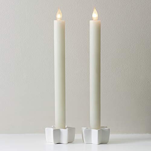 Lights4fun Set of 2 Battery Operated Ivory Real Wax LED Push-Top Taper Candles