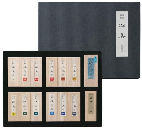 KURETAKE SAIBOKU Shimbi Lot de 12 bâtons d'encre Sumi noirs pour calligraphie traditionnelle japonaise et peinture qualité professionnelle pour lettrage dessin signature certifiée AP fabriqué au Japon