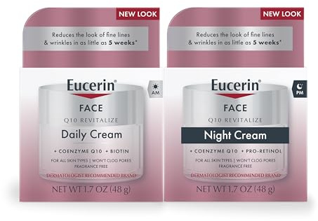 Eucerin Q10 Skin Care Set, Anti Wrinkle Daily Face Cream with Biotin (1.7 Oz) + Anti Wrinkle Night Cream with Pro-Retinol (1.7 Oz), Fragrance Free Face Moisturizer for All Skin Types