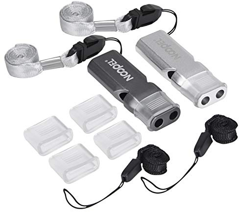 Noopel Coaches Whistle with Lanyard and Mouth Grip, 2 Pack Emergency Whistles, Loud for Referees Sports Officials Hiking Outdoor Camping Boating Hunting Survival Rescue (Gray+Siver)