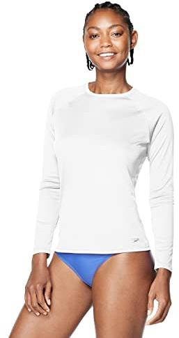 Speedo Women's Uv Swim Shirt Long Sleeve Rashguard Solid White