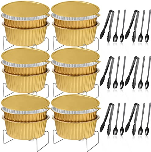 Meanplan 6 Set Disposable Chafing Dishes Set, Chafer Pans with Wire Racks – Gold Buffet Food Warmer for Wedding, Party, Catering, BBQ, Includes Utensils and Buffet Stand