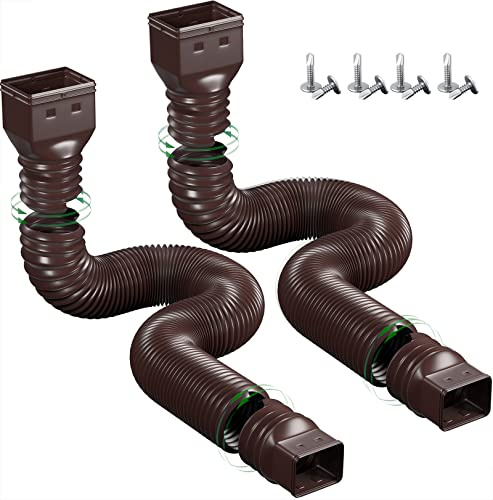 YOTODY 2 Pack Rain Gutter Downspout Extensions Flexible,Universal Drain Downspout Extender Drainage Connector 21-68,Screws for Included,Brown