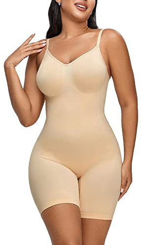 YIANNA Shapewear Damen Bauchweg Body Shaper Miederhose Formender Bodysuit Shaping Bein Miederbody Hose,UK-YA5218-Beige-S/M