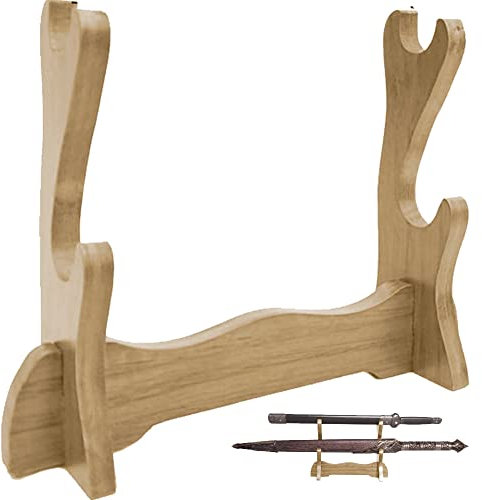 Ericetion Two Tier Wood Sword Stand for Samurai Swords, Daggers and Short Swords - Perfect for Home and Office Display