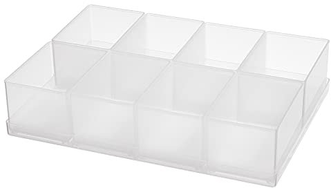 Raaco Boîte d'Insertion 55 8xA8-1, Plateau avec 8 Compartiments, Boîte de Tri Transparente pour Mallette à Outils, Boîtes de Rangement, Rangement Visserie, Facile à Nettoyer, 16 x 22 x 4,7 cm