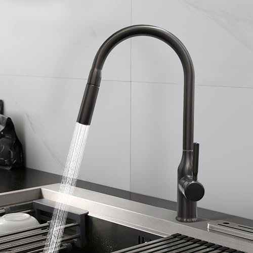 Wasserhahn Küche Waschtischarmatur Bad Mischbatterie Badarmatur Zwei Sprühfunktionen Küchenarmatur 360°Schwenkbar mit Brause Ausziehbar für Bad Küchen (Grau)