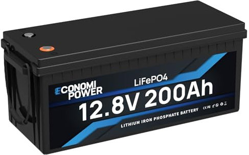 EconomiPower batterie lithium 12v 200ah lifepo4, 200A BMS intégré, 8000+ Cycle profond lifepo4, 2560Wh Energie pour moteur de pêche à la traîne, camping-car, marine, solaire et hors-réseau