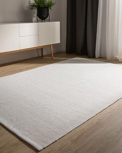 benuta Basic handgewebter Baumwollteppich Ron - Weiß 60x120 cm - Handwebteppich aus 100% Baumwolle - Style: Uni, Minimalistisch, Natural Living - Pflegeleicht für Wohnzimmer Schlafzimmer